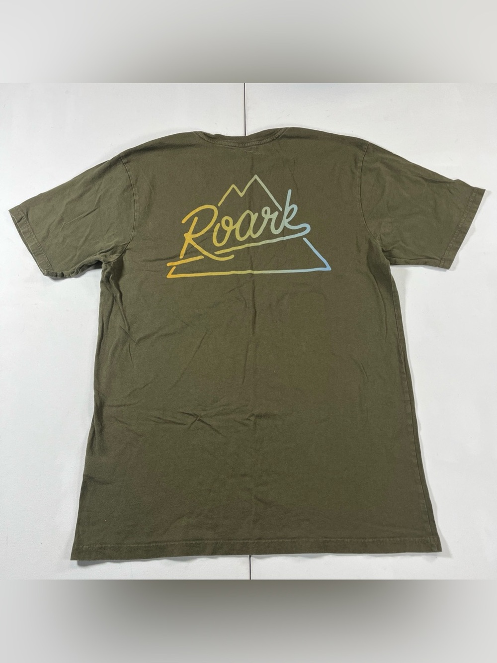 ROARK Graphic T Shirt Green Premium Tee Organic Cotton Mountain Rainbow Men’s L